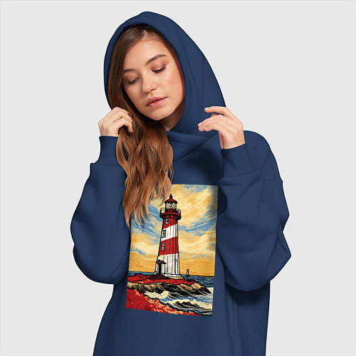 Женская толстовка-платье Маяк Ван Гога / Тёмно-синий – фото 3