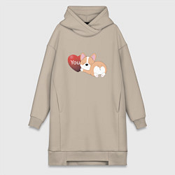 Женская толстовка-платье Спящий корги с сердцем