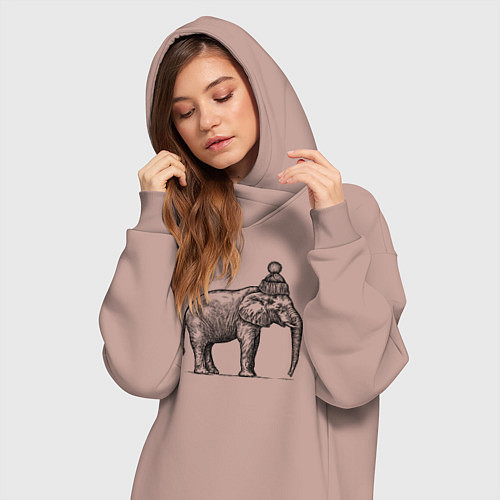 Женская толстовка-платье Слону холодно / Пыльно-розовый – фото 3