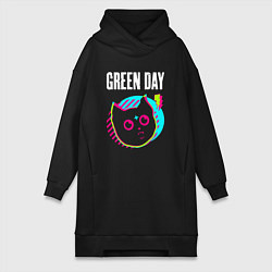 Женское худи-платье Green Day rock star cat, цвет: черный