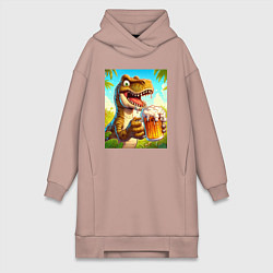 Женское худи-платье Дино с пивасиком - нейросеть, цвет: пыльно-розовый
