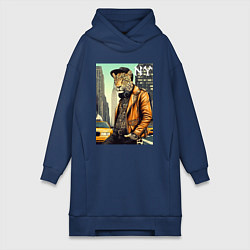 Женское худи-платье The cool leopard is a New Yorker, цвет: тёмно-синий