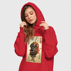Женское худи-платье Самурай Какидзаки Кагэиэ: гравюра укиё-э, цвет: красный — фото 2