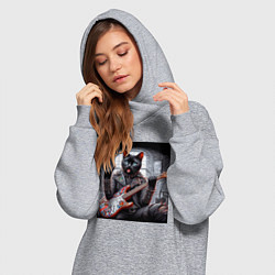 Женское худи-платье Чёрный котяра рок гитарист, цвет: меланж — фото 2