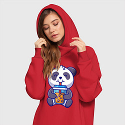 Женское худи-платье Drinking panda, цвет: красный — фото 2