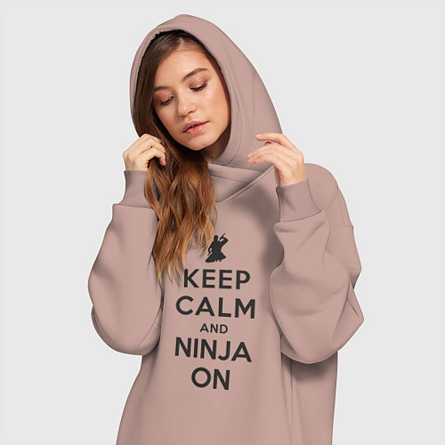 Женская толстовка-платье Keep calm and ninja on / Пыльно-розовый – фото 3