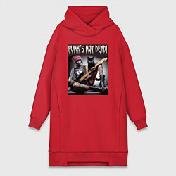 Женская толстовка-платье Punk girl with a black cat and a guitar