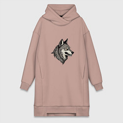 Женское худи-платье Рисунок волка, цвет: пыльно-розовый