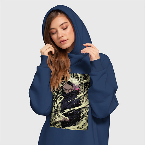Женская толстовка-платье Магическая битва Сатору Годзё / Тёмно-синий – фото 3
