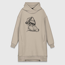 Женское худи-платье Новогодняя корова, цвет: миндальный