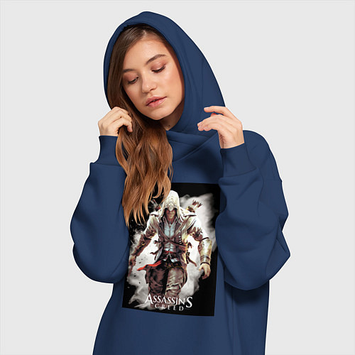 Женская толстовка-платье Assassins creed белый туман / Тёмно-синий – фото 3
