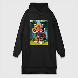 Женское худи-платье Funny tiger cub - Minecraft, цвет: черный