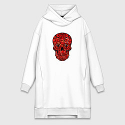 Женское худи-платье Red decorative skull, цвет: белый