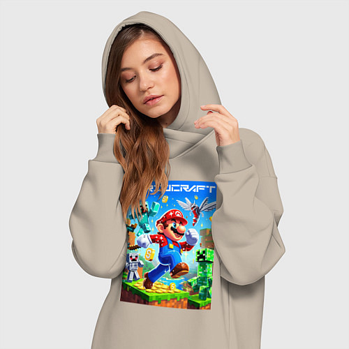 Женская толстовка-платье Mario in Minecraft - ai art collaboration / Миндальный – фото 3