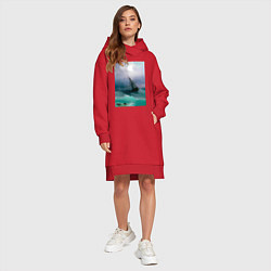 Женское худи-платье Корабль среди бурного моря, цвет: красный — фото 2