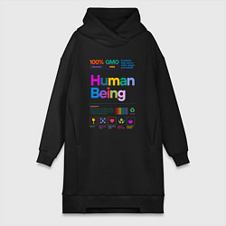 Женское худи-платье Человеческое существо - human being, цвет: черный