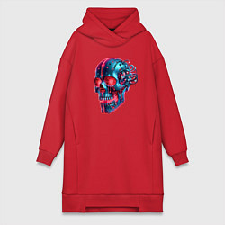 Женское худи-платье Metal cyber skull - ai art, цвет: красный