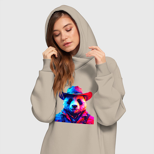 Женская толстовка-платье Панда ковбой / Миндальный – фото 3