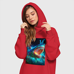 Женское худи-платье Great white space shark - ai art, цвет: красный — фото 2