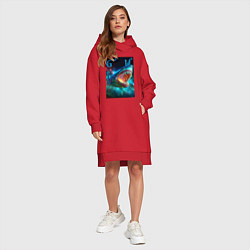 Женское худи-платье Great white space shark - ai art, цвет: красный — фото 2