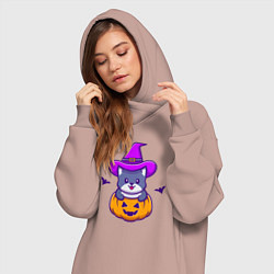 Женское худи-платье Kitty halloween, цвет: пыльно-розовый — фото 2