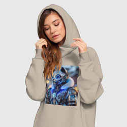 Женское худи-платье Cyber cat - ai art fantasy, цвет: миндальный — фото 2