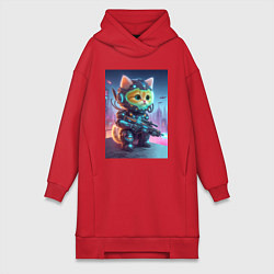 Женское худи-платье Cool kitten - special cyberforces, цвет: красный