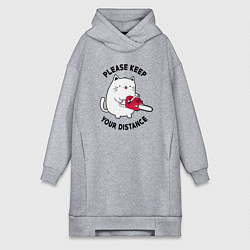 Женская толстовка-платье Белый кот с пилой