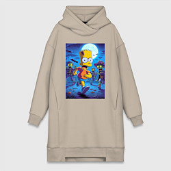 Женское худи-платье Барт Симпсон убегает от зомби - хэллоуин, цвет: миндальный