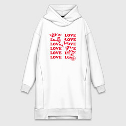 Женское худи-платье Love эффект размытия, цвет: белый