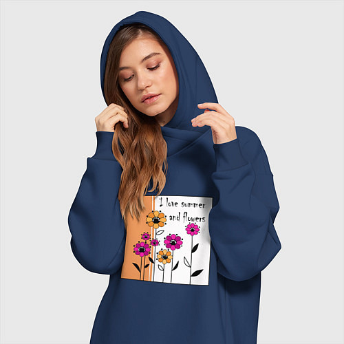 Женская толстовка-платье Люблю лето и цветы / Тёмно-синий – фото 3