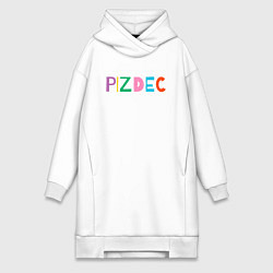 Женское худи-платье Пиздец на латинице - pizdec, цвет: белый