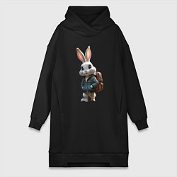 Женское худи-платье Зайчик идёт в школу, цвет: черный