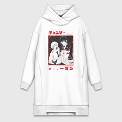 Женское худи-платье Человек-бензопила Денджи Пауэр Аки Хаякава, цвет: белый
