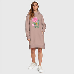 Женское худи-платье Ветка пионов, цвет: пыльно-розовый — фото 2