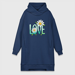 Женское худи-платье Любовь и ромашки, цвет: тёмно-синий