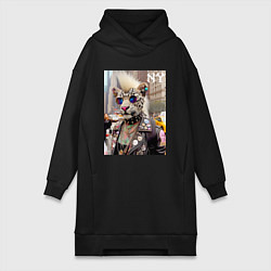 Женское худи-платье Леопард альбинос панк музыкант из Нью-Йорка - нейр, цвет: черный