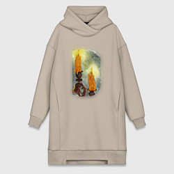 Женское худи-платье Две свечи на подсвечнике, цвет: миндальный