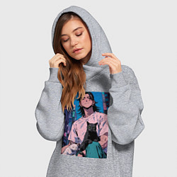 Женское худи-платье Магическая битва Сугуру Гэто с котами, цвет: меланж — фото 2