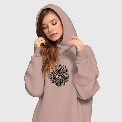Женская толстовка-платье Декоративная татуировка с нотами / Пыльно-розовый – фото 3