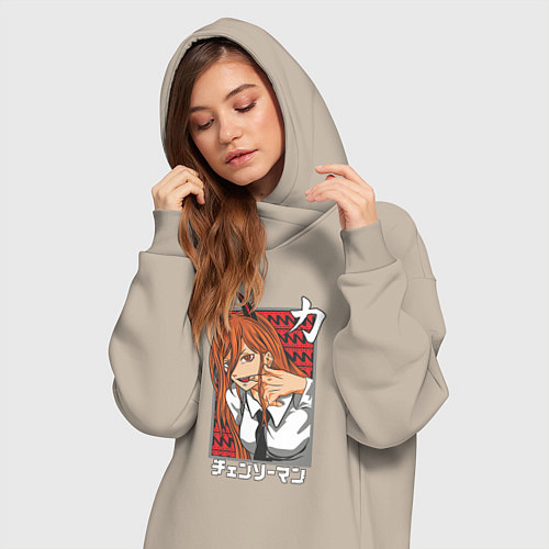 Женская толстовка-платье Человек-бензопила Пауэр с рогами / Миндальный – фото 3