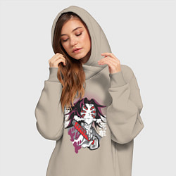 Женское худи-платье Клинок рассекающий демонов 1 Высшая Луна Кокушибо, цвет: миндальный — фото 2
