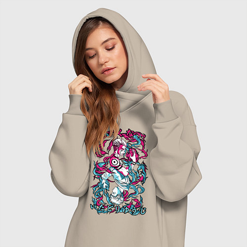 Женская толстовка-платье Магическая битва Итадори х Сукуна неон / Миндальный – фото 3