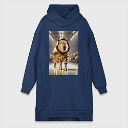 Женское худи-платье Капибара без лапки на модном показе в золоте, цвет: тёмно-синий