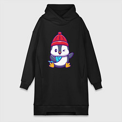 Женское худи-платье Пингвин с рыбкой, цвет: черный