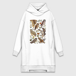 Женская толстовка-платье Разные совы и цветы