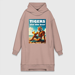 Женское худи-платье Тигры тоже любят пиво - нейроарт, цвет: пыльно-розовый