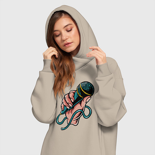 Женская толстовка-платье Микрофон в руке / Миндальный – фото 3