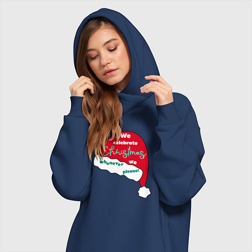 Женская толстовка-платье Шапка Санта Клауса - мы празднуем Рождество когда / Тёмно-синий – фото 3