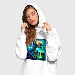 Женское худи-платье Крутой Дино в неоновых очках - нейроарт, цвет: белый — фото 2